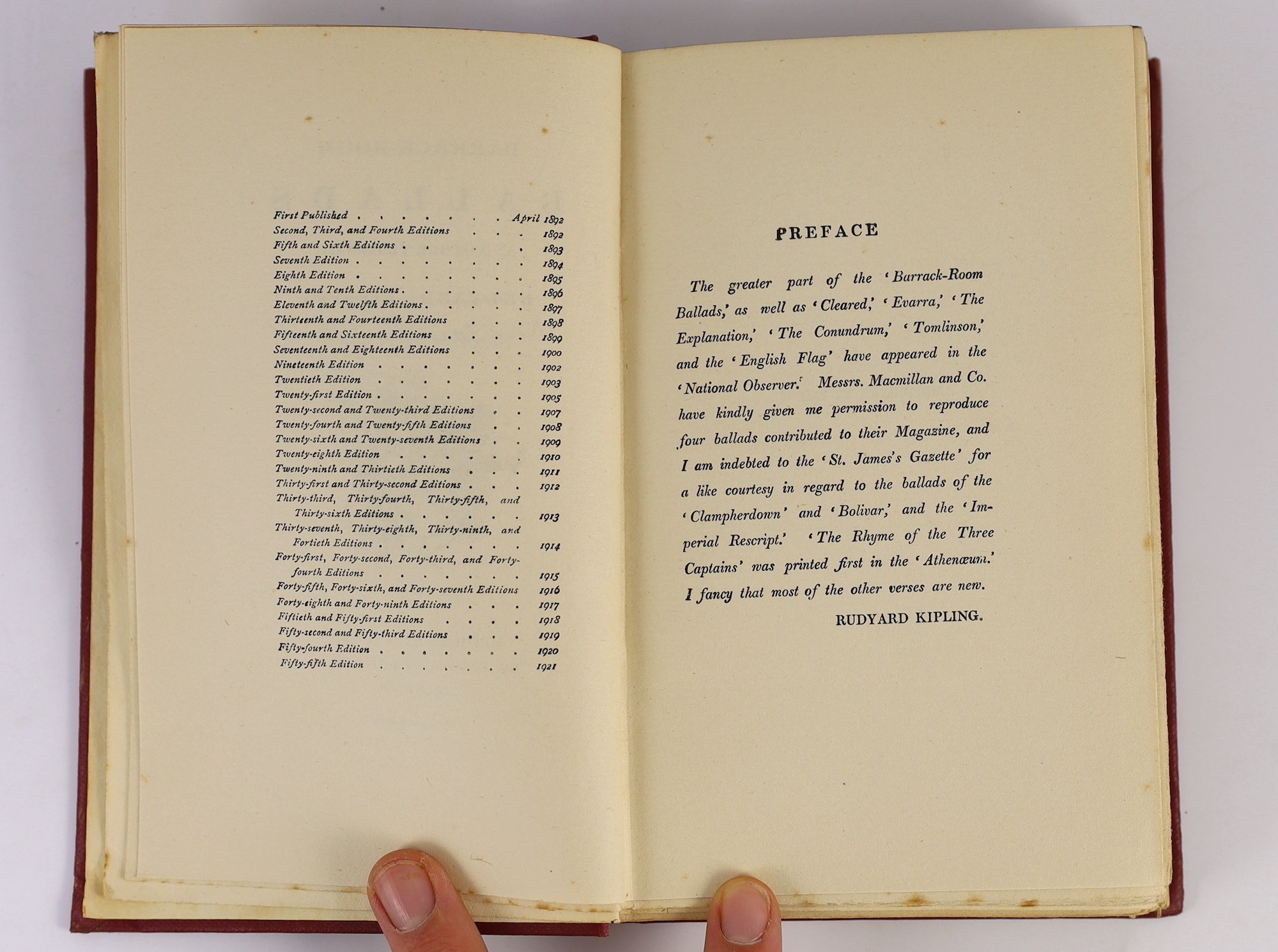 Kipling, Rudyard - Barrack Room Ballads and Other Verses, 55th edition, title illus., half title; publisher's gilt-lettered cloth and pictorial d/wrapper. 1921. signed by the author on title